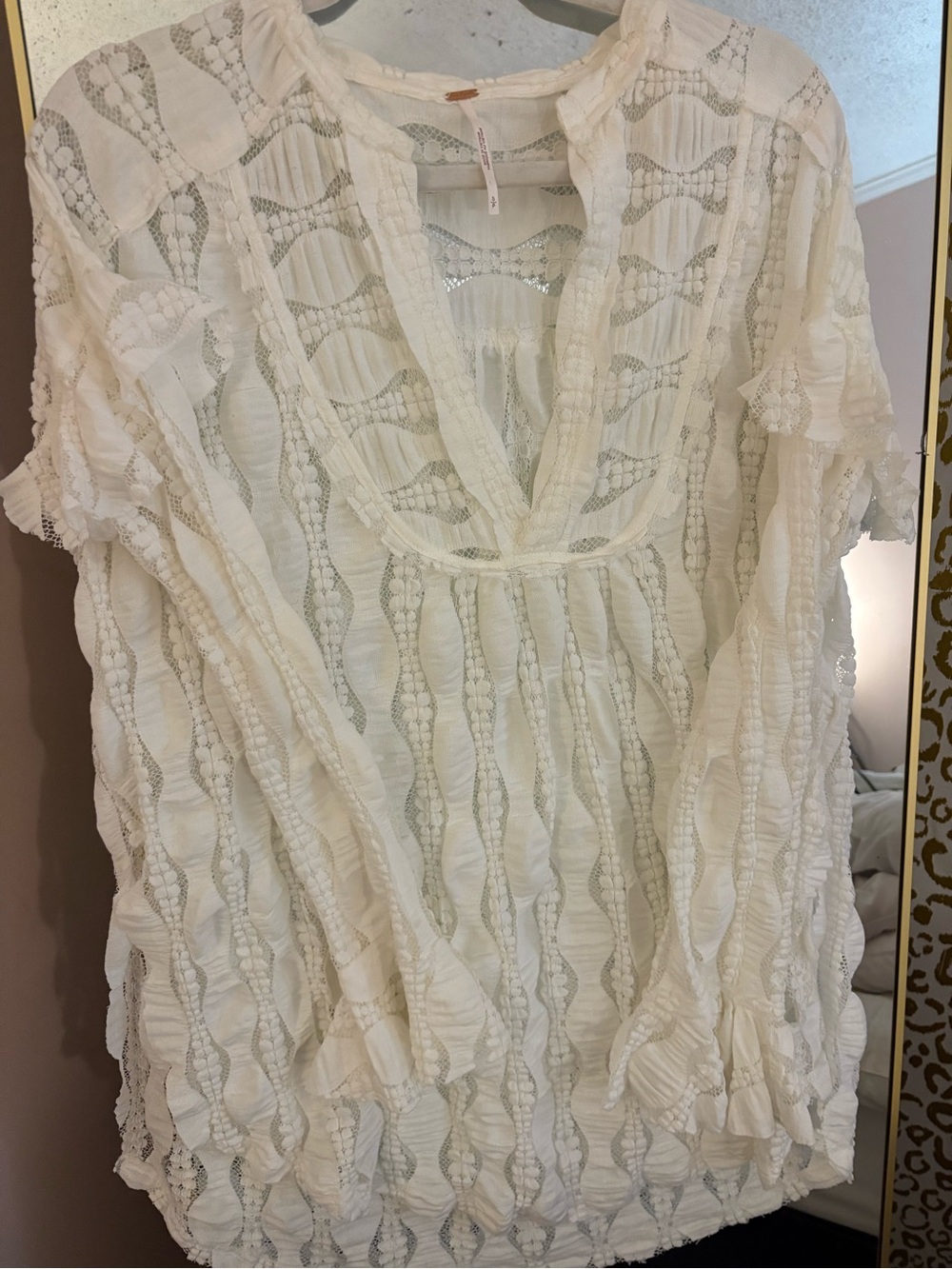Free People Cream Lace-Trim V-Neck Peasant Blouse